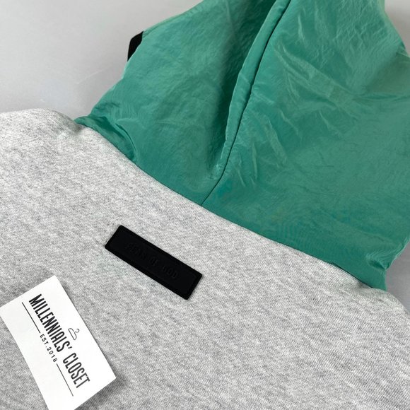 Fear of God Essentials Nylon Fleece Hoodie Light Heather Grey Mint Leaf - Picture 5 of 6